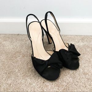 Kate Spade Black Satin Bow Sling Back Strap Heels